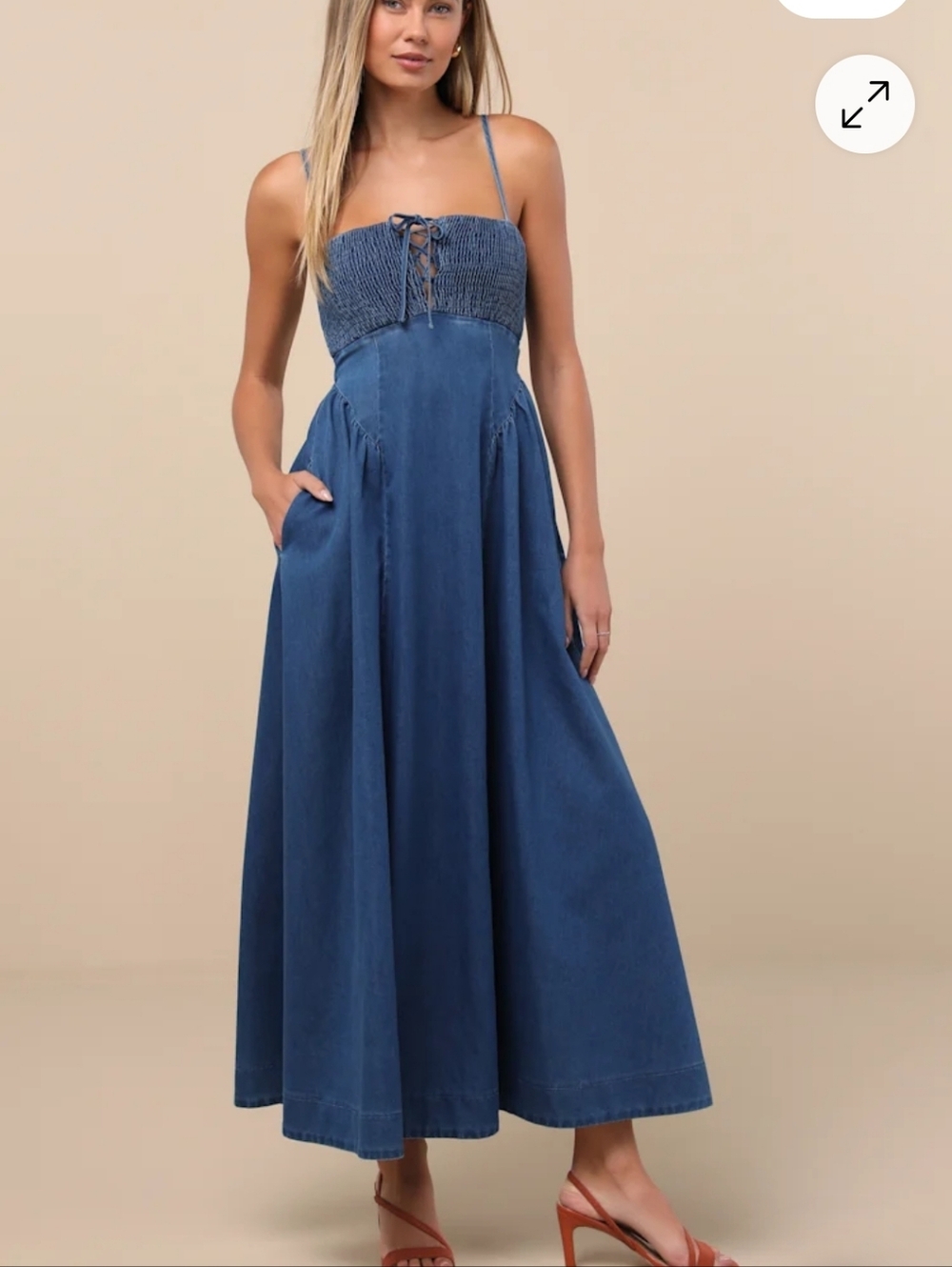 Lulus 'Laylie' Medium Wash Denum Lace Up Dress XS